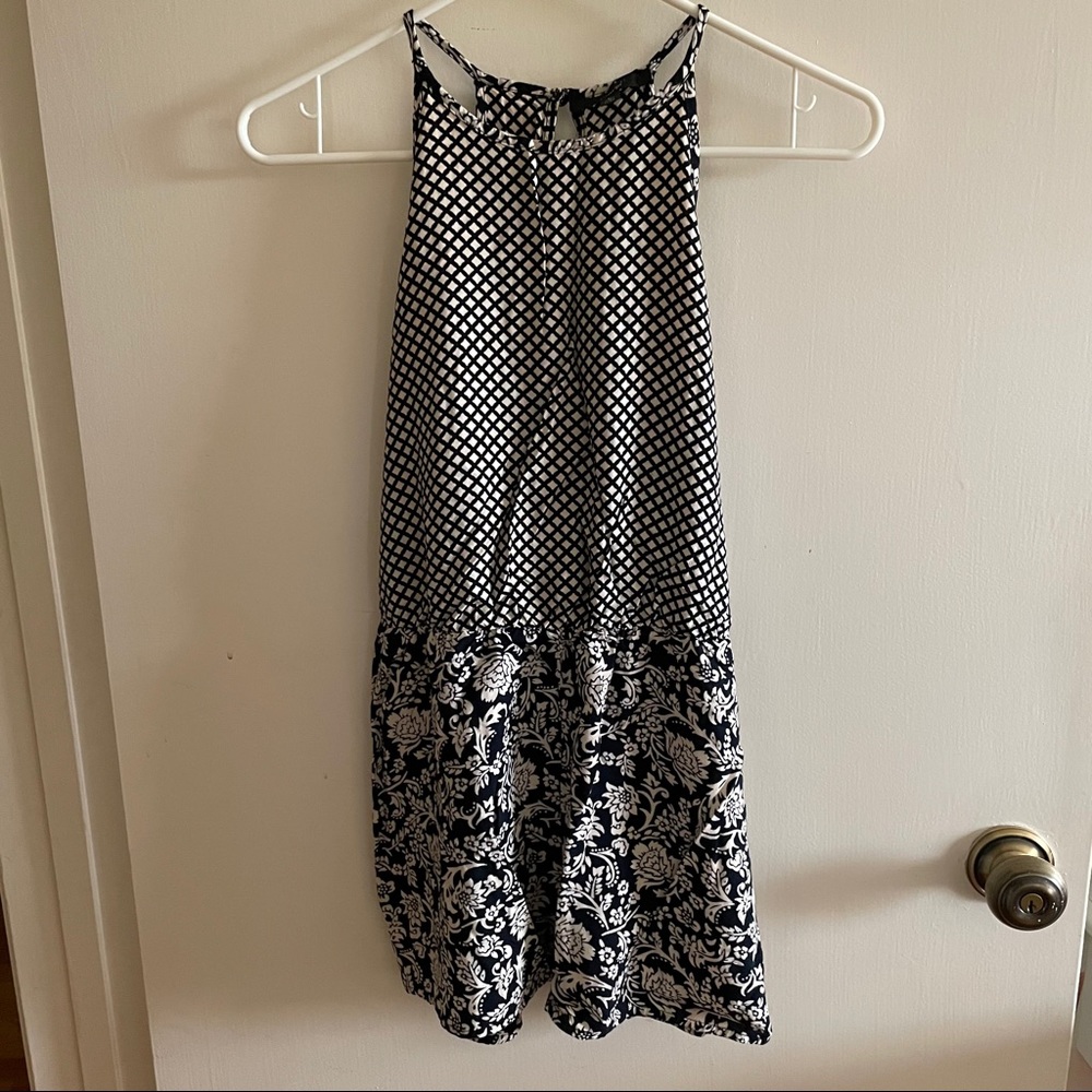 Papaya navy and cream floral romper with open back